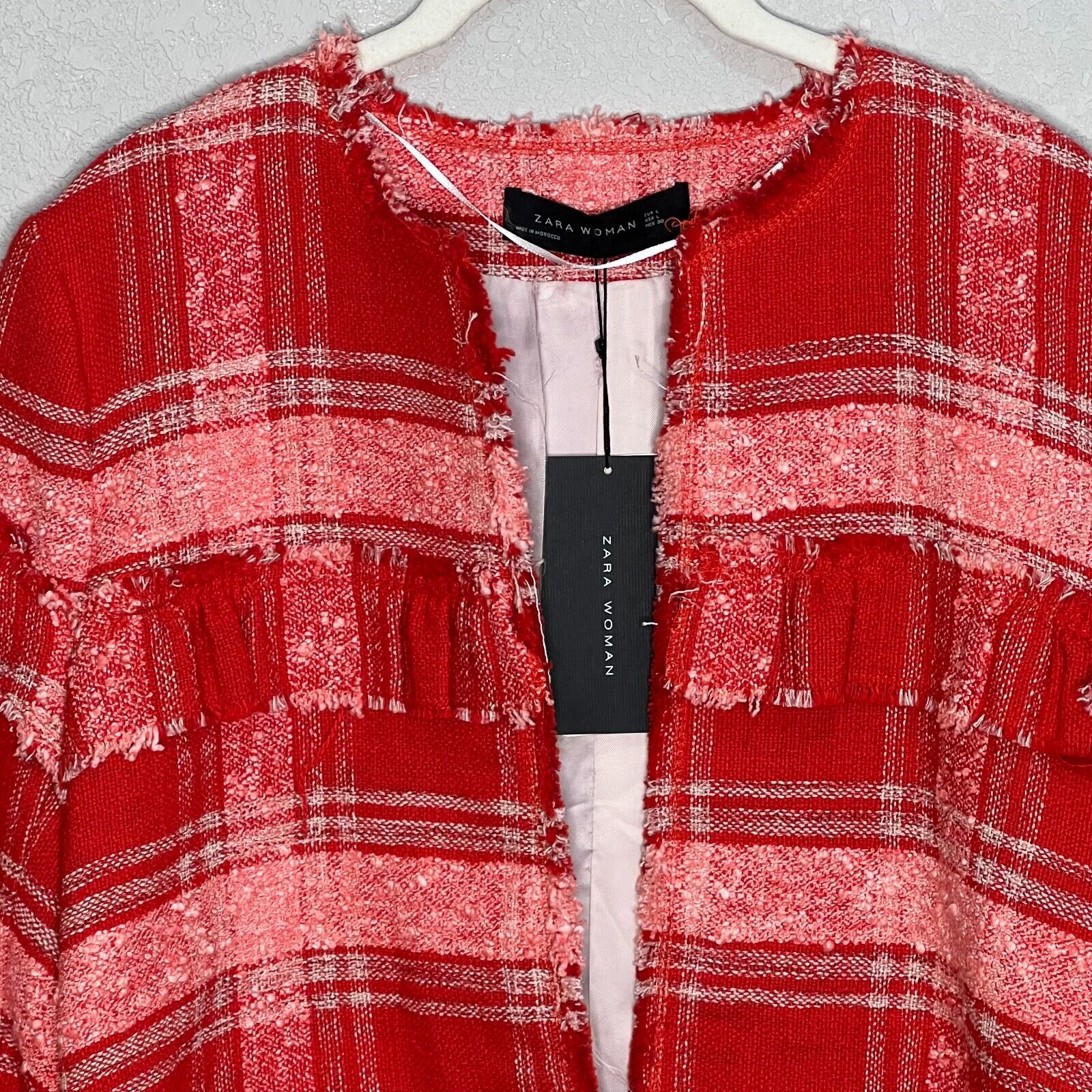 Zara Red White Plaid Tweed Jacket Size Large NEW $149