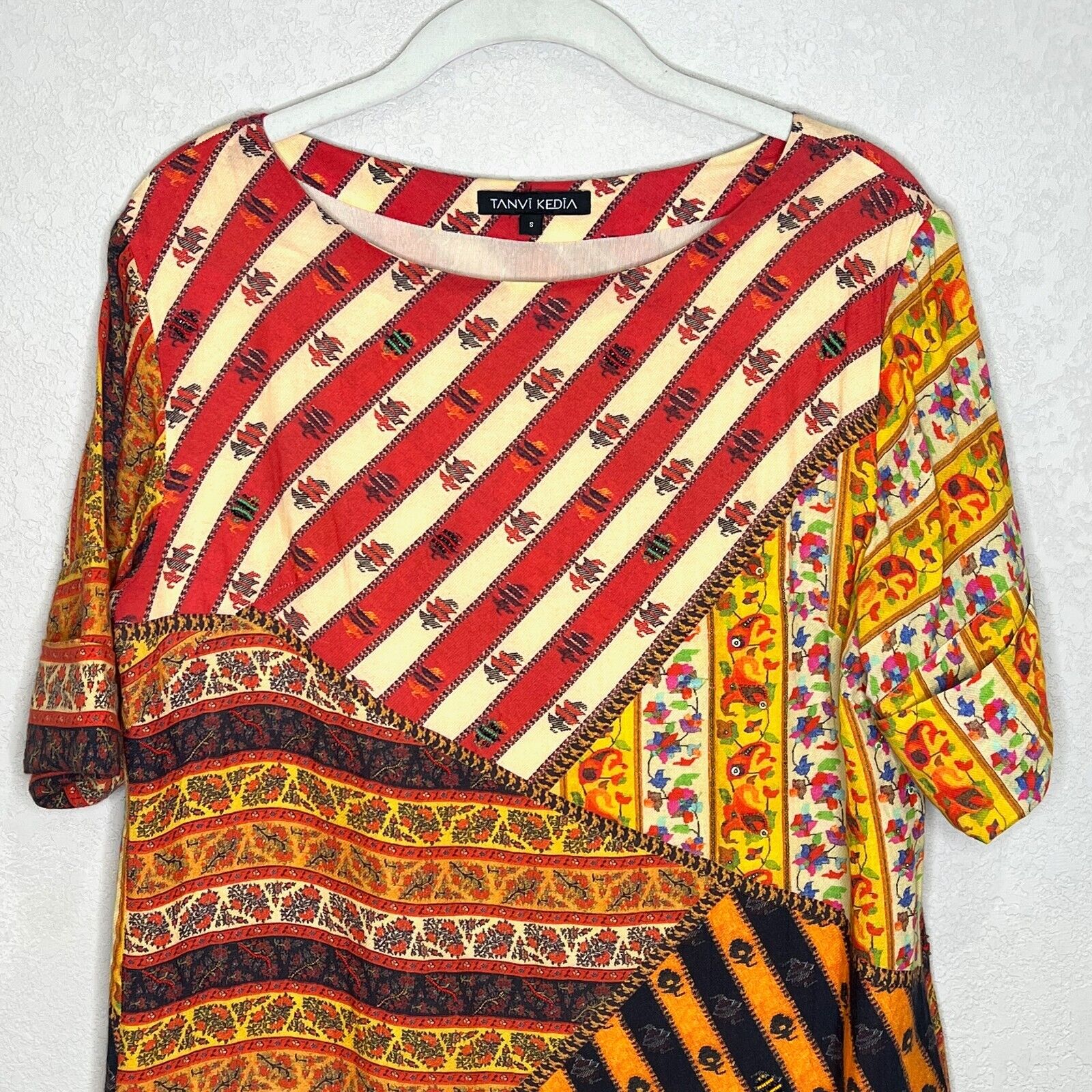 Tanvi Kedia Anthropologie Multi Print Dress Beaded Size Small