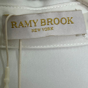 Ramy Brook Ivory Alara Collared Feather Trim Shirt Size Medium NEW $465