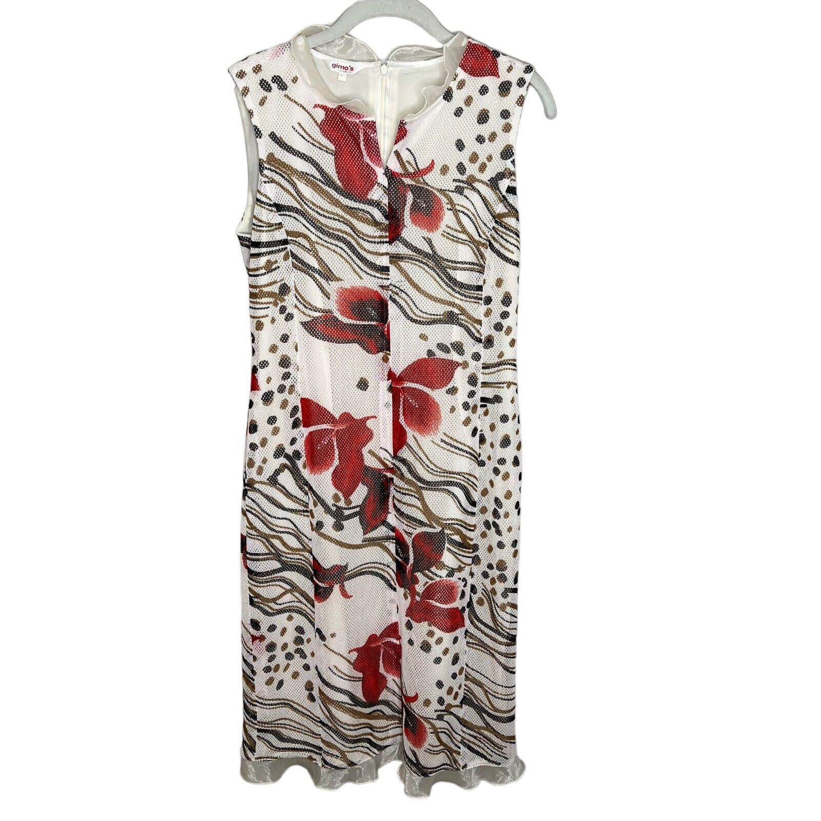 gimo's Paris Ivory Floral Mesh Sheath Dress Ruffle Collar & Hem Size Medium (9)