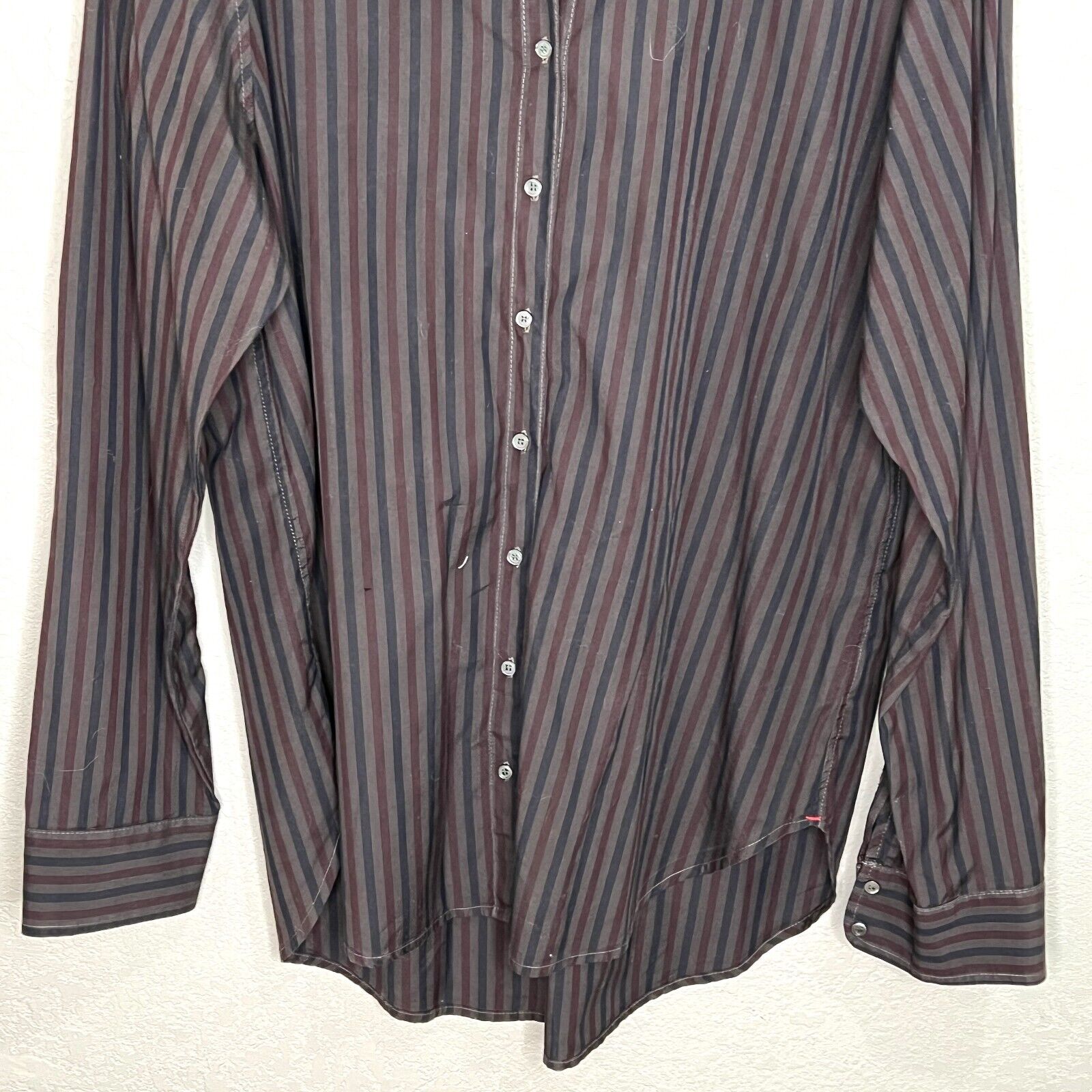 Xirena Womens Gray Long Sleeve Striped Cotton Button Up Shirt Top Size Small