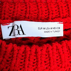 Zara Red Pointelle Knit Sweater Size Medium