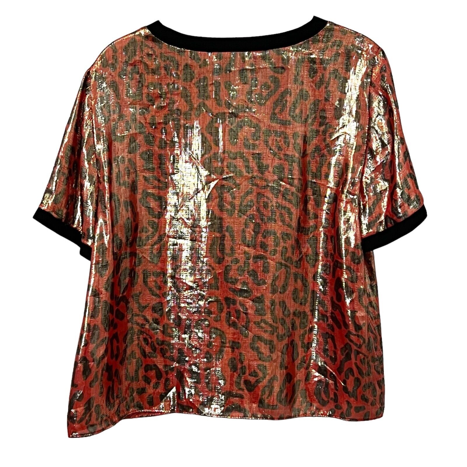 Alice + Olivia Red Black Piera Silk Animal Print Tee / Top Size Large NEW $275