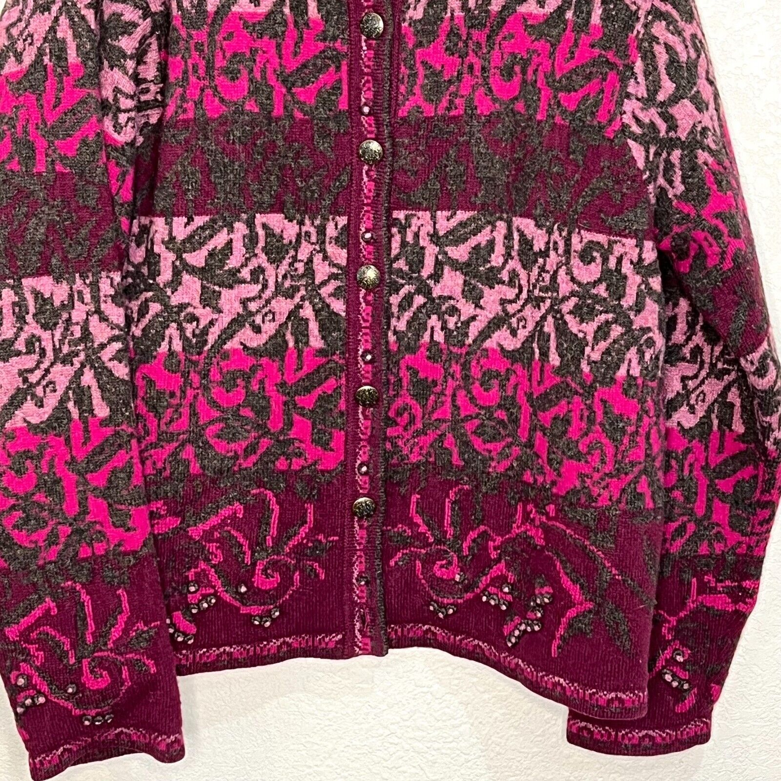 Pendleton Vintage 90's Lambs Wool Purple Printed Cardigan Sweater Size XL