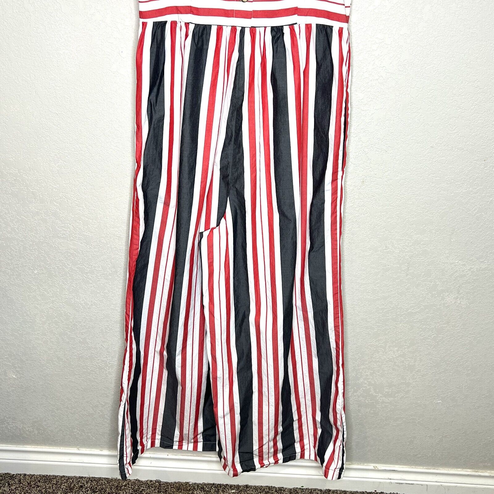 Anthropologie Maeve Striped Wide-Leg Jumpsuit Wide Leg Red White Grey Stripes XS