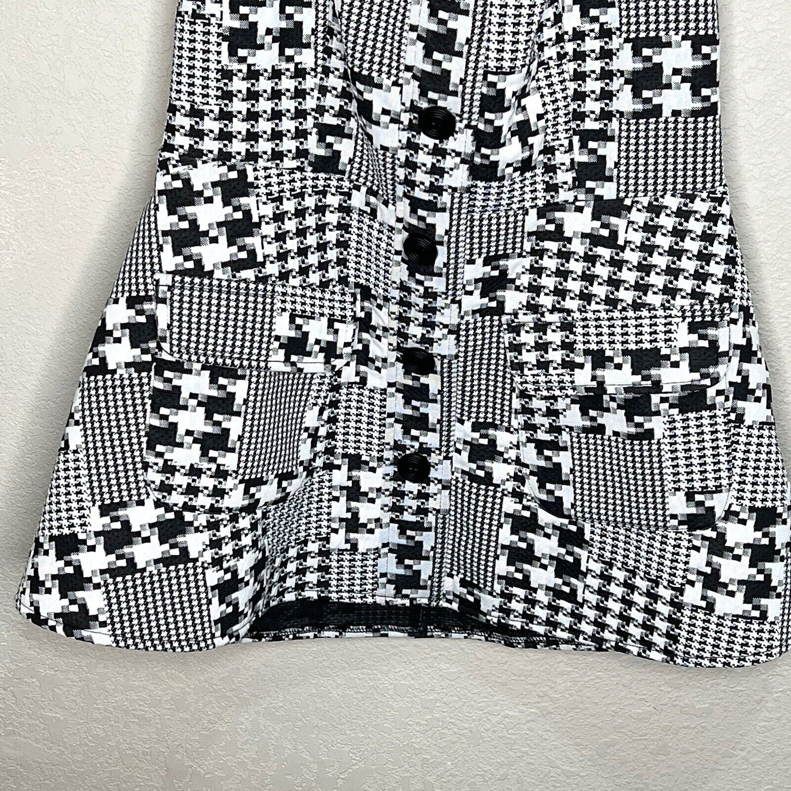 Eva Franco Black White Mixed Pattern Halter Top Plaid Houndstooth Size Small S