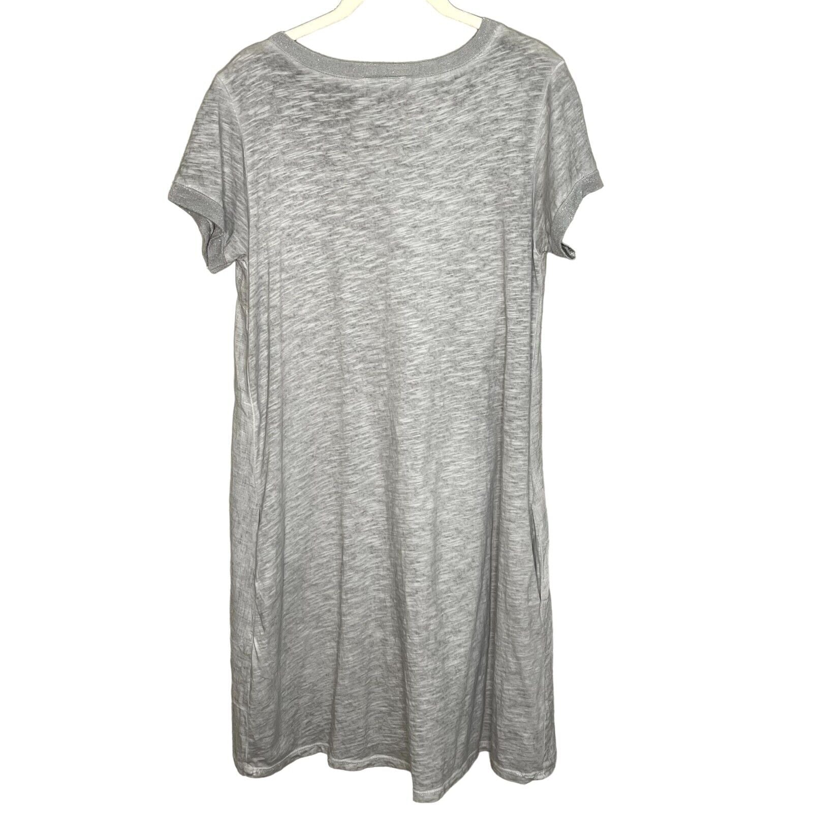 Angela Mara Grey Silver Metallic 100% Linen Tee Shift Dress Size Small / Medium