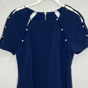 Alice+Olivia Navy Blue Kristiana Faux Pearl Cut Out Dress Size 6 NEW $330