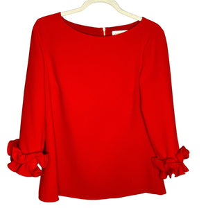 SAIL TO SABLE Red Crepe Ruffle Sleeve Top Size Small