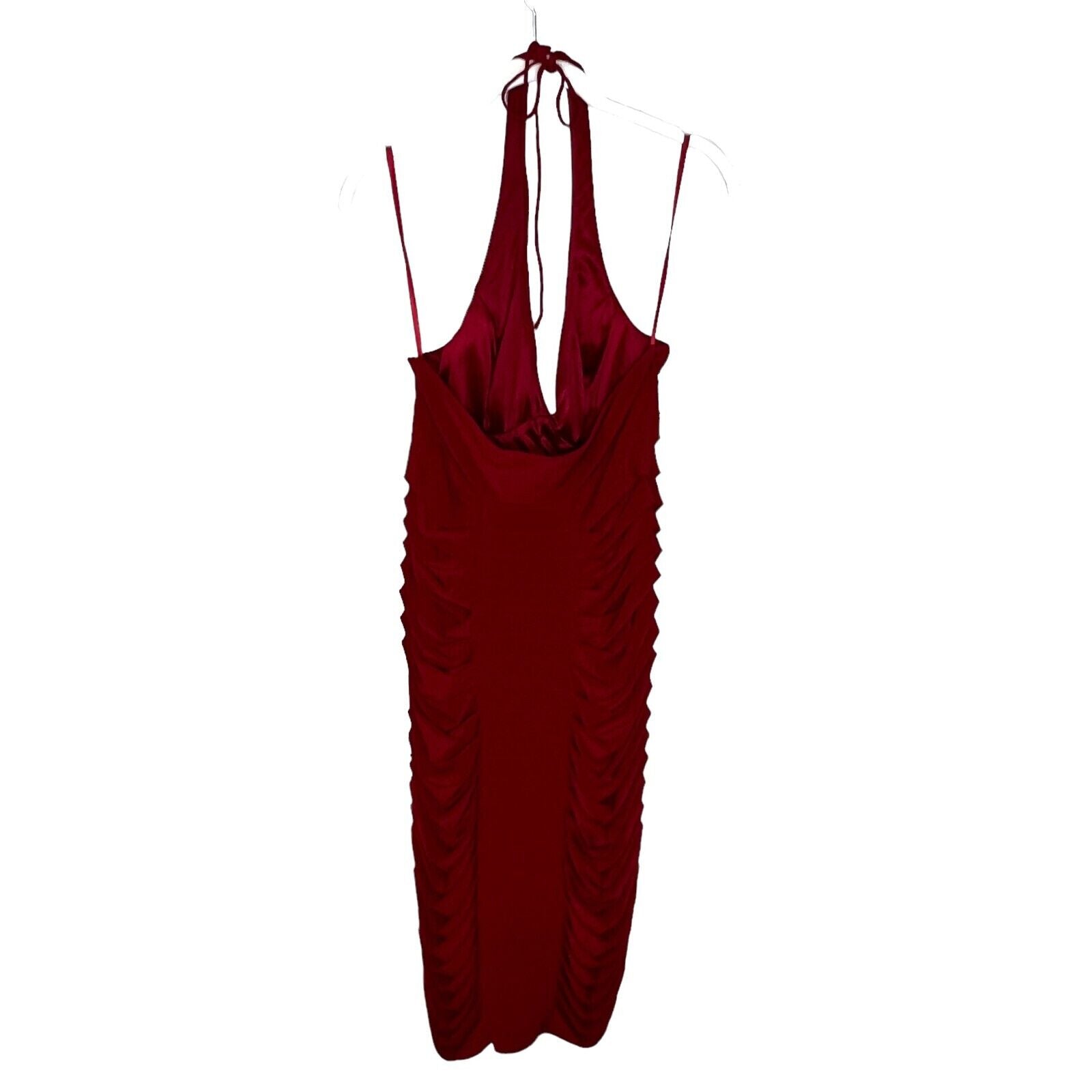 Sue Wong Cranberry Burgundy Halter Ruched Sheath Dress Size 8