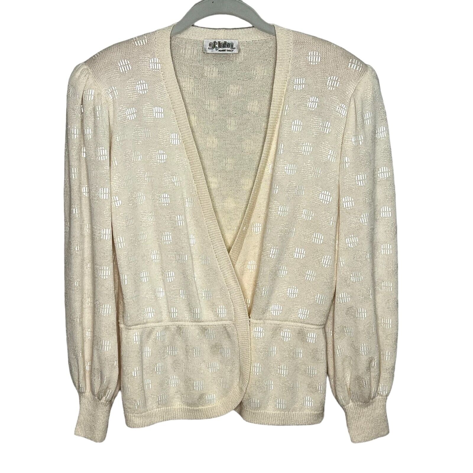 St. John Vintage 80s Ivory Cream Cardigan with Accents Size 8