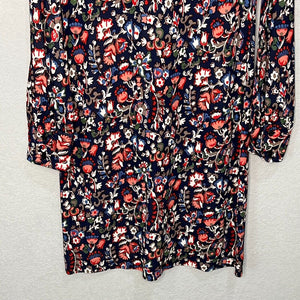 Tory Burch Multicolor Floral Split Neck Long Sleeve Shift Dress Size Small