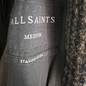 AllSaints Charcoal Gray Lara Check Ilia Wool Coat Size Medium $550