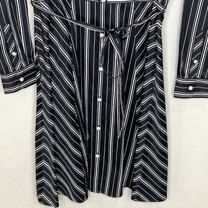 UNTUCKit Willow Black White Striped Shirt Dress w Belt Size 4