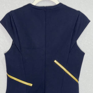 Karen Millen Navy Blue Yellow Zip Detail Dress US Size 6 NEW $299
