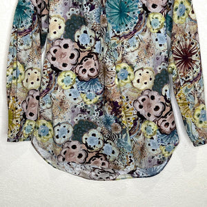 Miki Thumb Purple Blue Green Floral Top Blouse Size Small