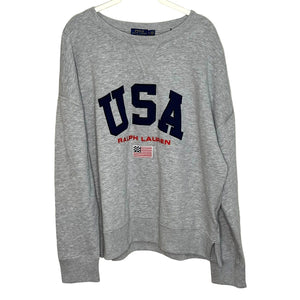 Polo Ralph Lauren Womens Grey USA Flag Sweatshirt Size Large NEW