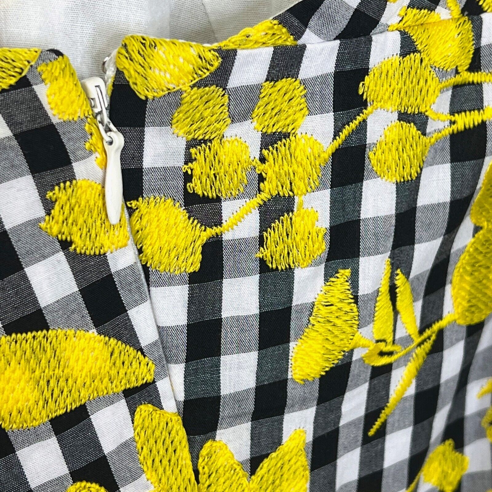 1901 Nordstrom Black White Gingham Yellow Floral Dress Size 4