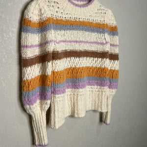 REBECCA TAYLOR Multicolor Fluffy Striped Puff Sleeve Pullover Sweater Size Small