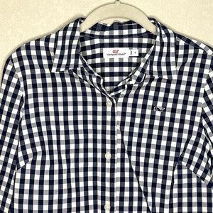 Vineyard Vines Navy White Gingham Whale Button Up Shirt Size 4