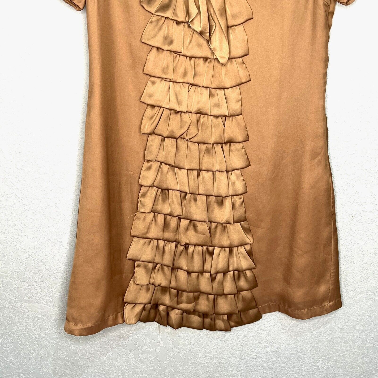 Juiceana Paris Bronze Golden Ruffle Tie Front Silk Dress Size Small
