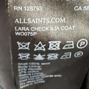 AllSaints Charcoal Gray Lara Check Ilia Wool Coat Size Medium $550