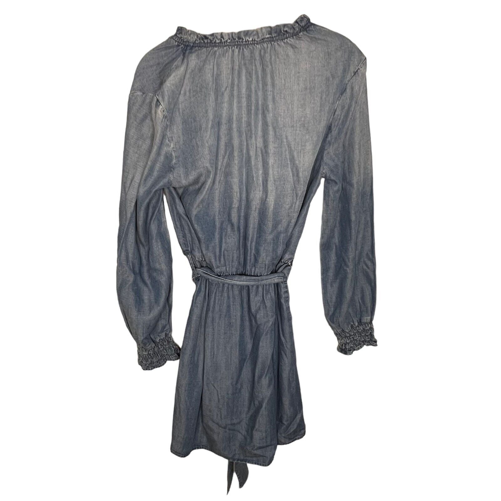 Cloth & Stone Blue Ruffle Neck Mini Dress with Belt Size Small