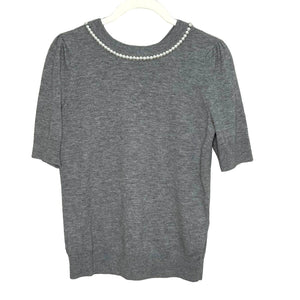 Kate Spade New York Faux Pearl Embellished Sweater Gray Bow Back Size XS