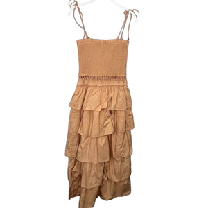 Free People Peach Smocked Tier Ruffle Sunset Dancing Dress Size Small NEW $128