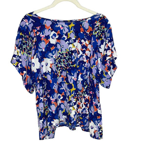Anthropologie Maeve Milla Blue Floral Short Sleeve Blouse Size Small