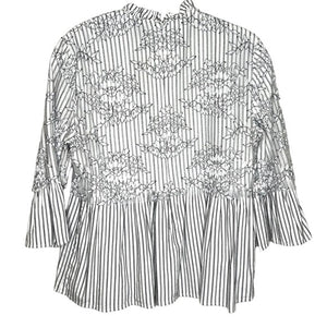 Zara Striped Top with Embroidered Floral Overlay Size Small