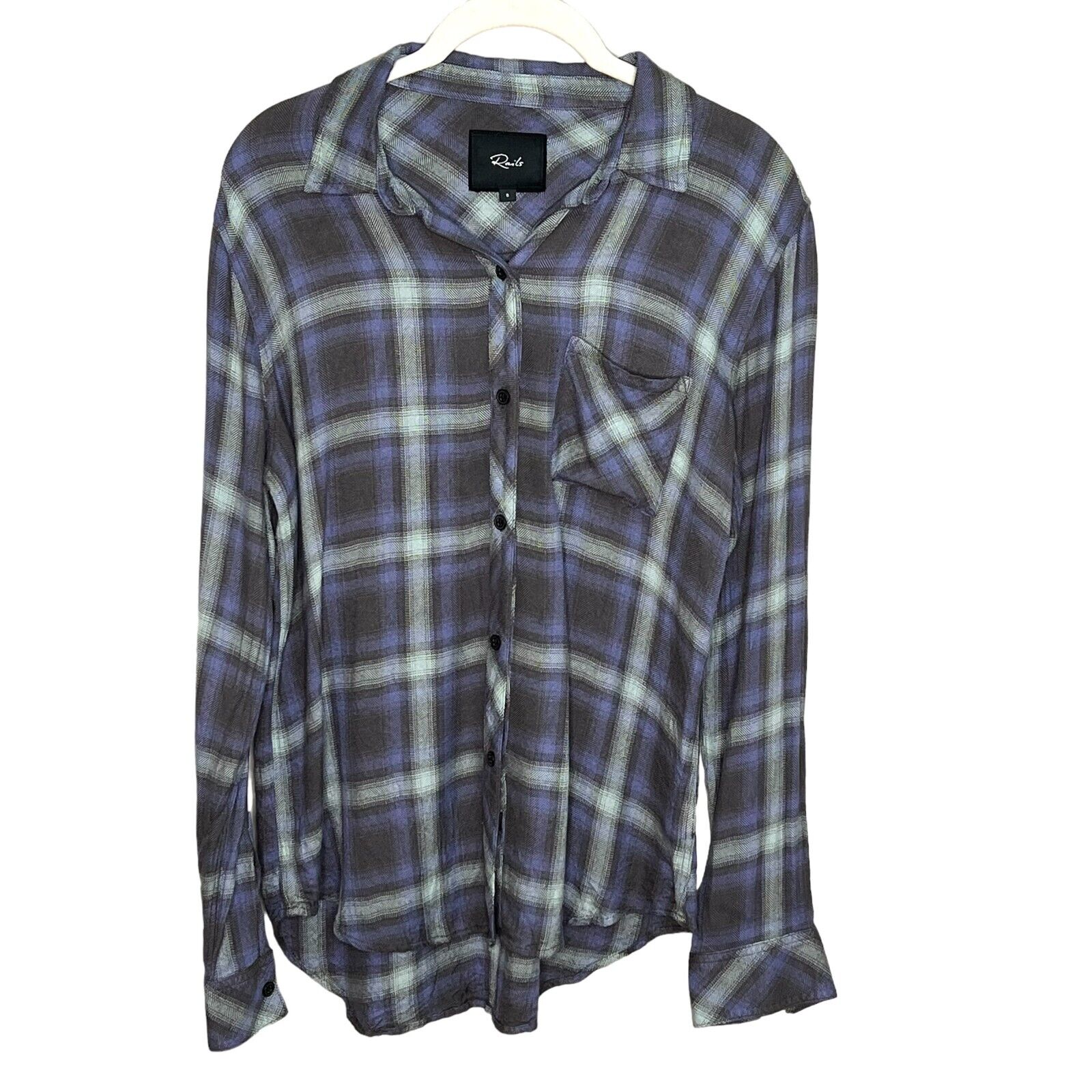 Rails Hunter Top Mint Ash Blue Grey Button Down Plaid Shirt Size Small MSRP $158