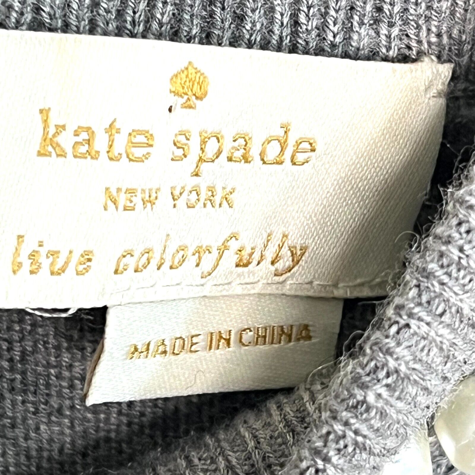 Kate Spade New York Faux Pearl Embellished Sweater Gray Bow Back Size XS