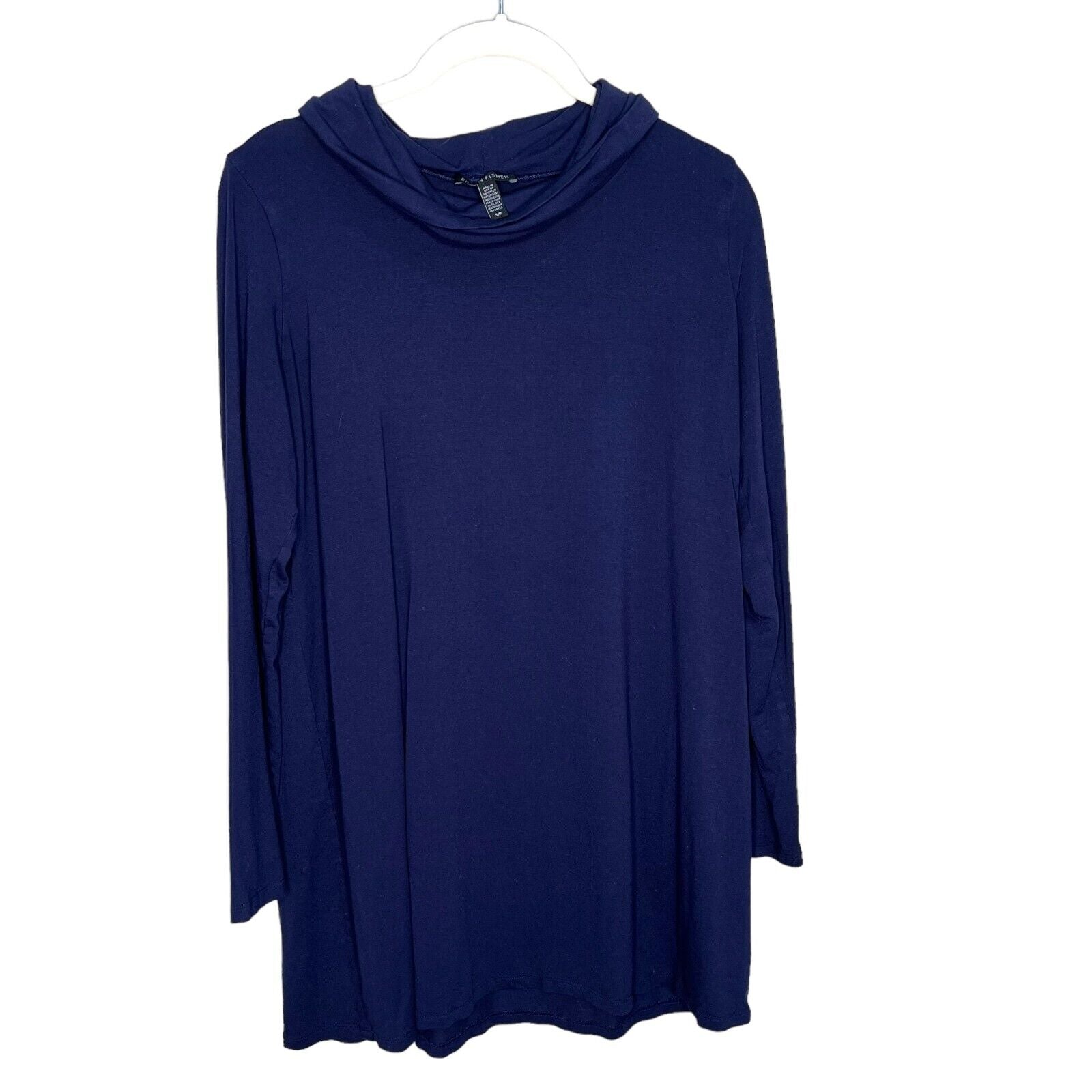 Eileen Fisher Blue Jersey Turtleneck Tunic Top Small