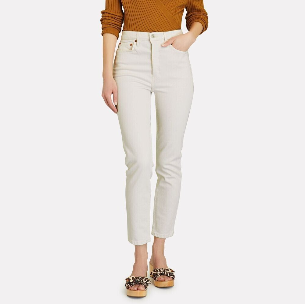 Re/Done 90s High Rise Ankle Crop Jeans Cream Ivory Sz 27 NEW $225