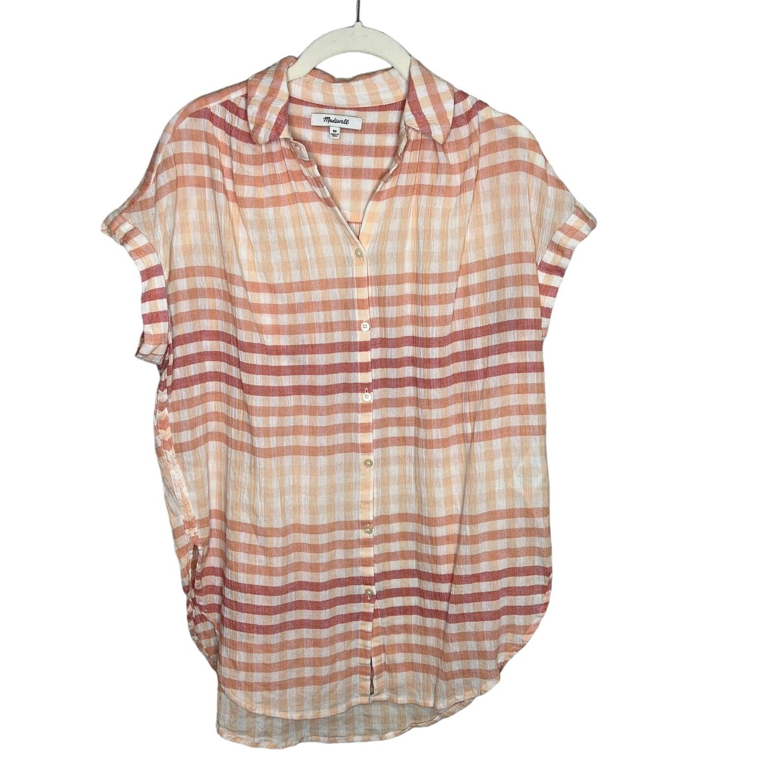 Madewell Central Tunic Shirt Ombré Gingham Button Front Gauze Top Size XS