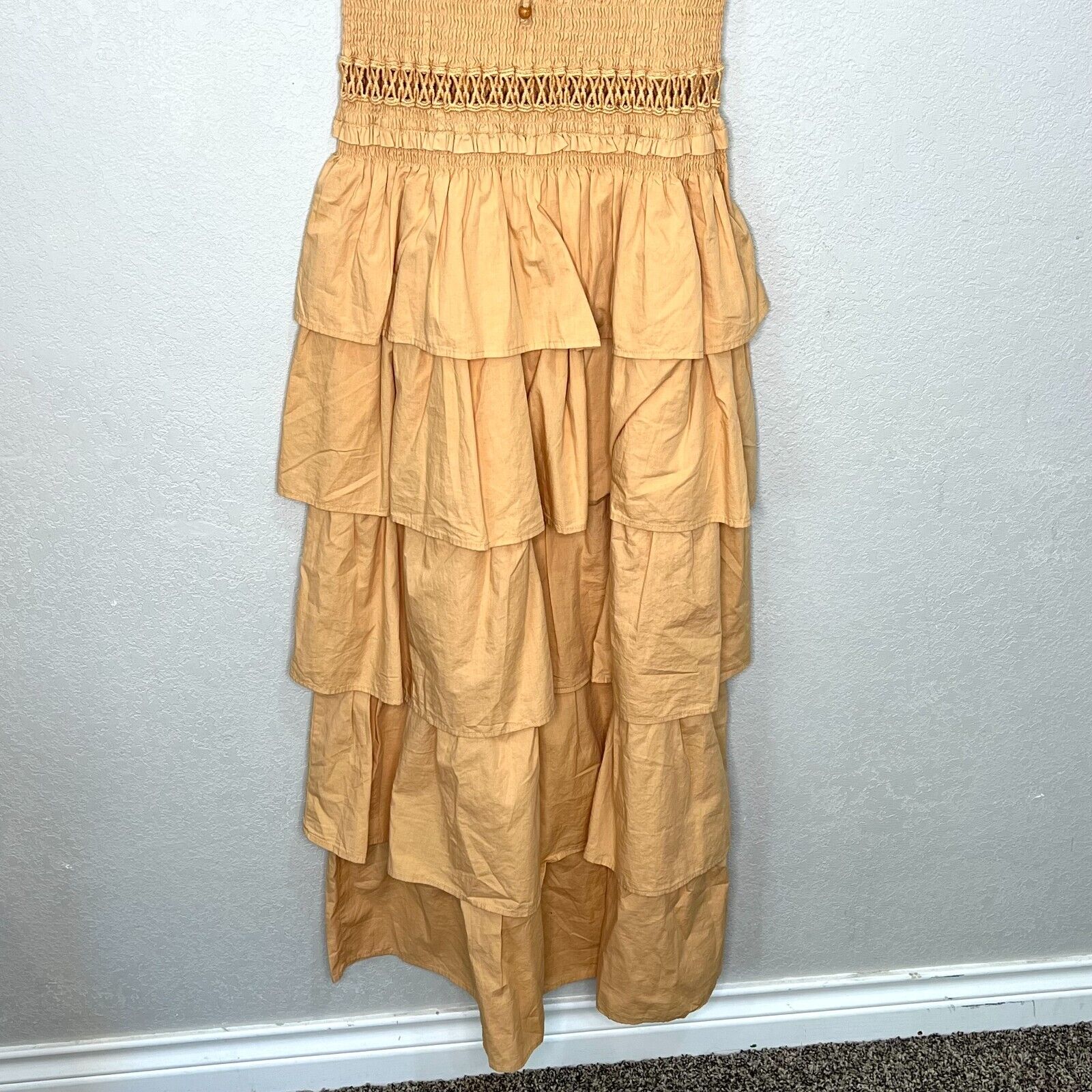 Free People Peach Smocked Tier Ruffle Sunset Dancing Dress Size Small NEW $128