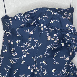 Keepsake The Label Navy Blue Floral Ruffle Strapless Dress Size Medium