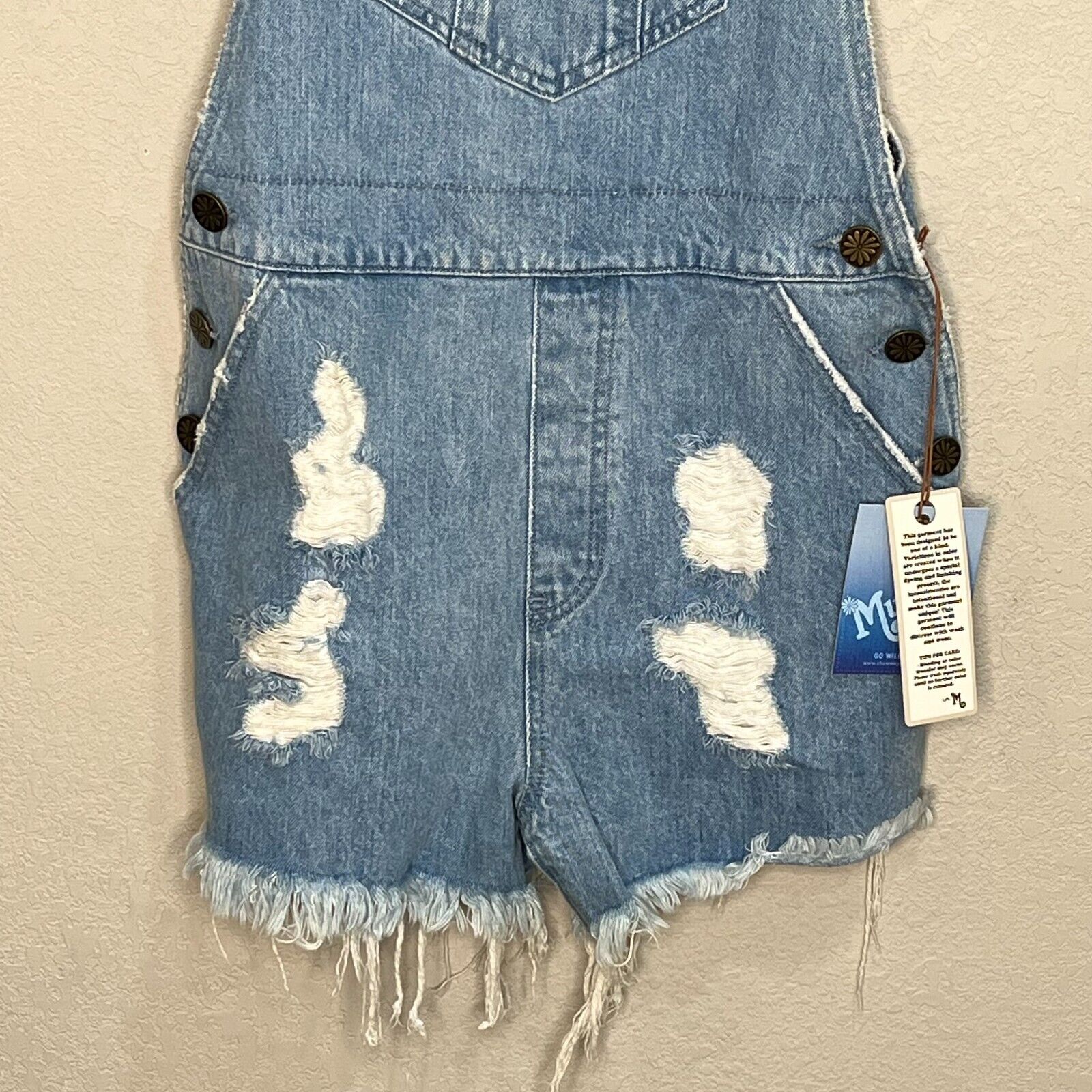 Show Me Your Mumu Light Blue Georgia Shorts Denim Overalls Size S NEW $124
