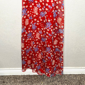 Lucy Paris Red Floral Halter Tie Back Maxi Dress Medium New