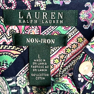 Lauren Ralph Lauren Non-Iron Paisley Button Down Shirt Blouse Cotton Size Large