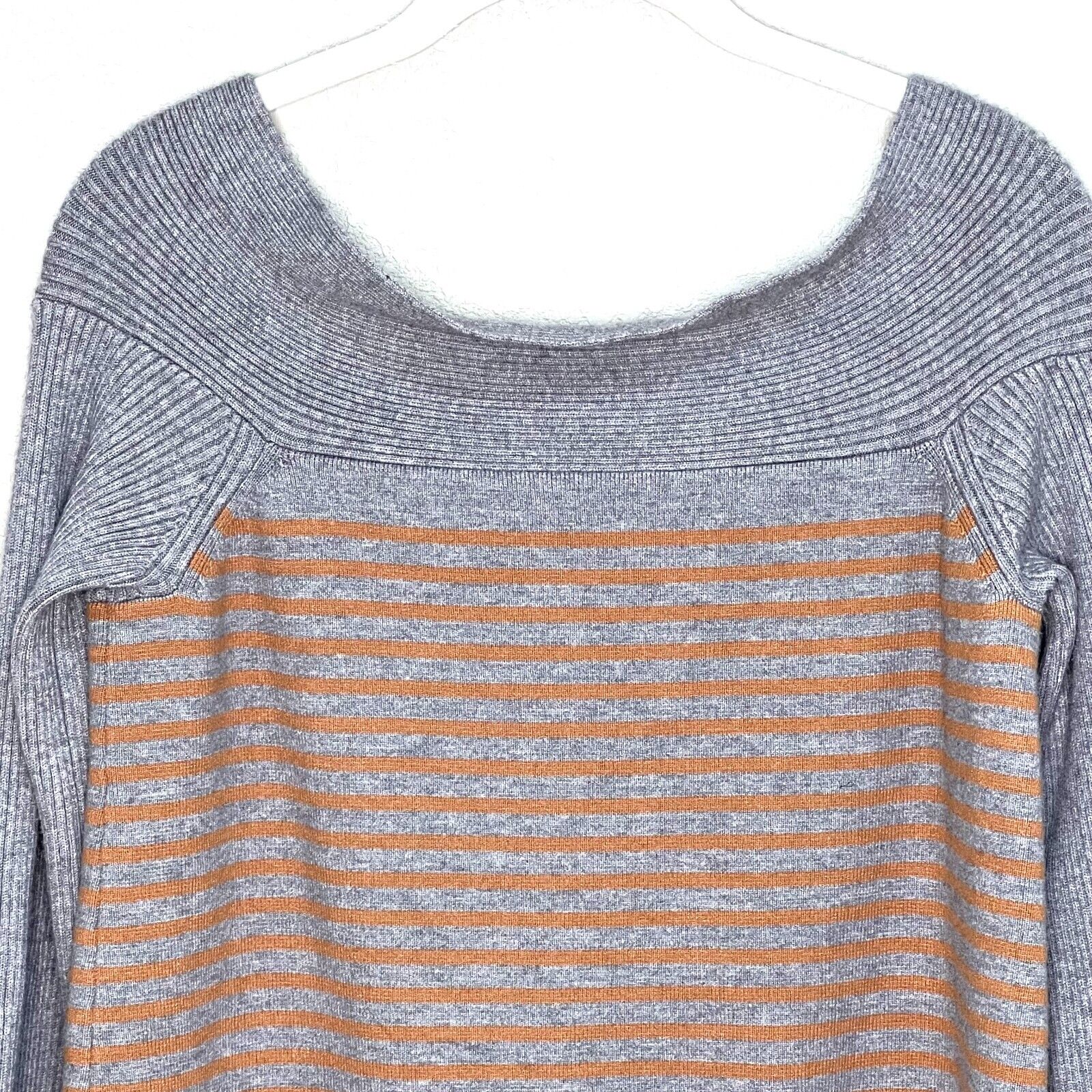 Anthropologie Elise Ribbed Tunic Gray Orange Stripe Off-the-Shoulder Size Small