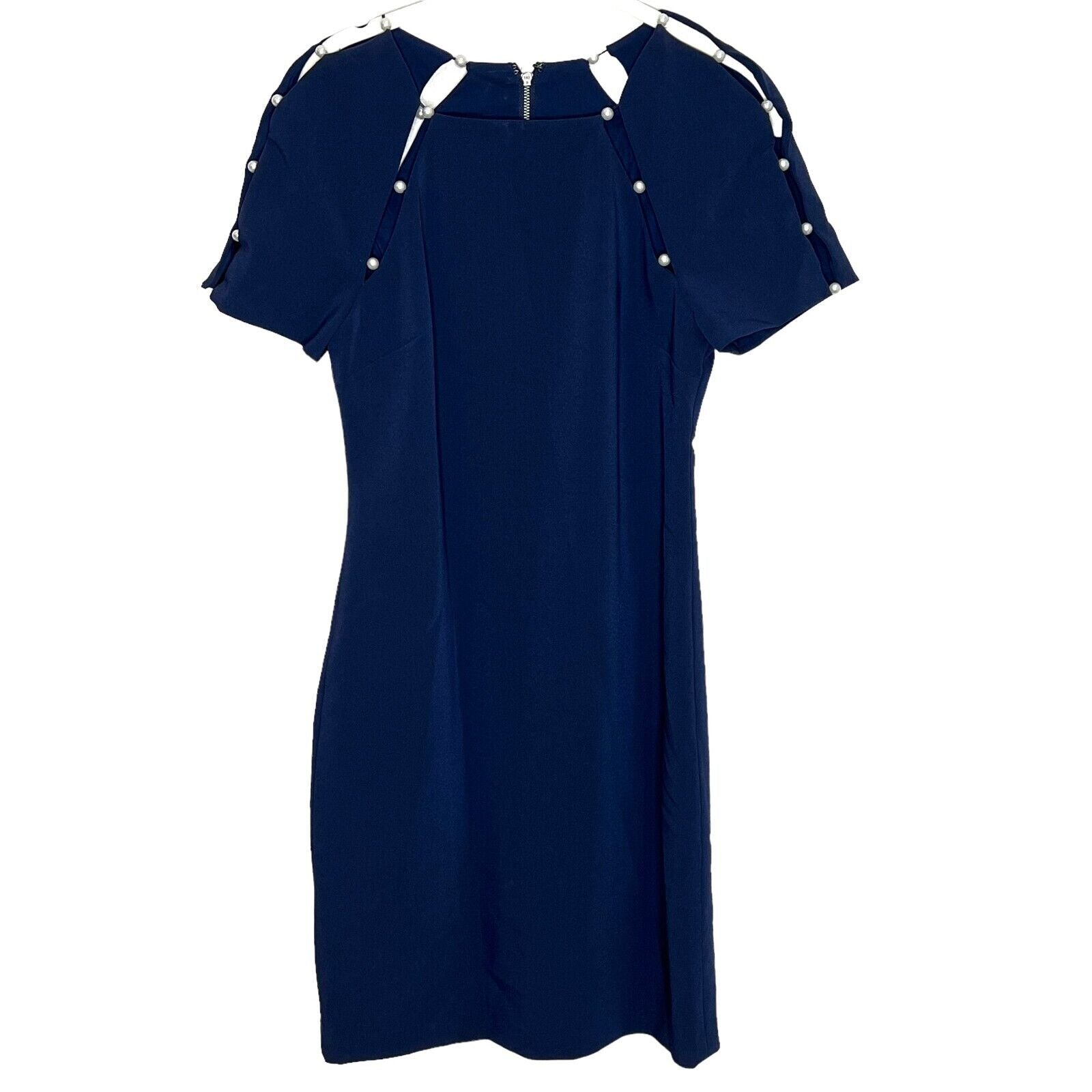 Alice+Olivia Navy Blue Kristiana Faux Pearl Cut Out Dress Size 6 NEW $330