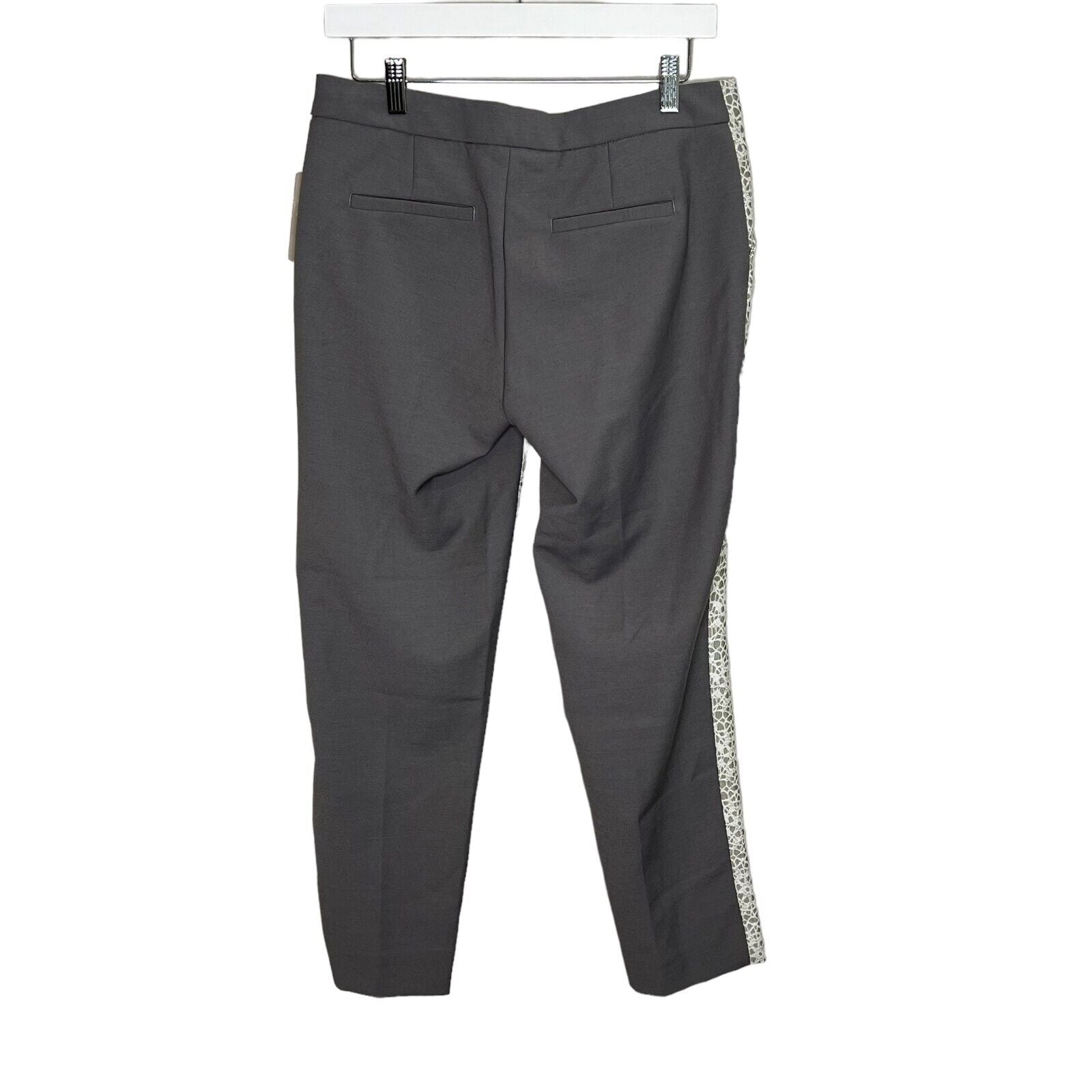 Anthropologie Elevenses Spliced Jacquard Slim Gray Print Pants Size 6 NEW