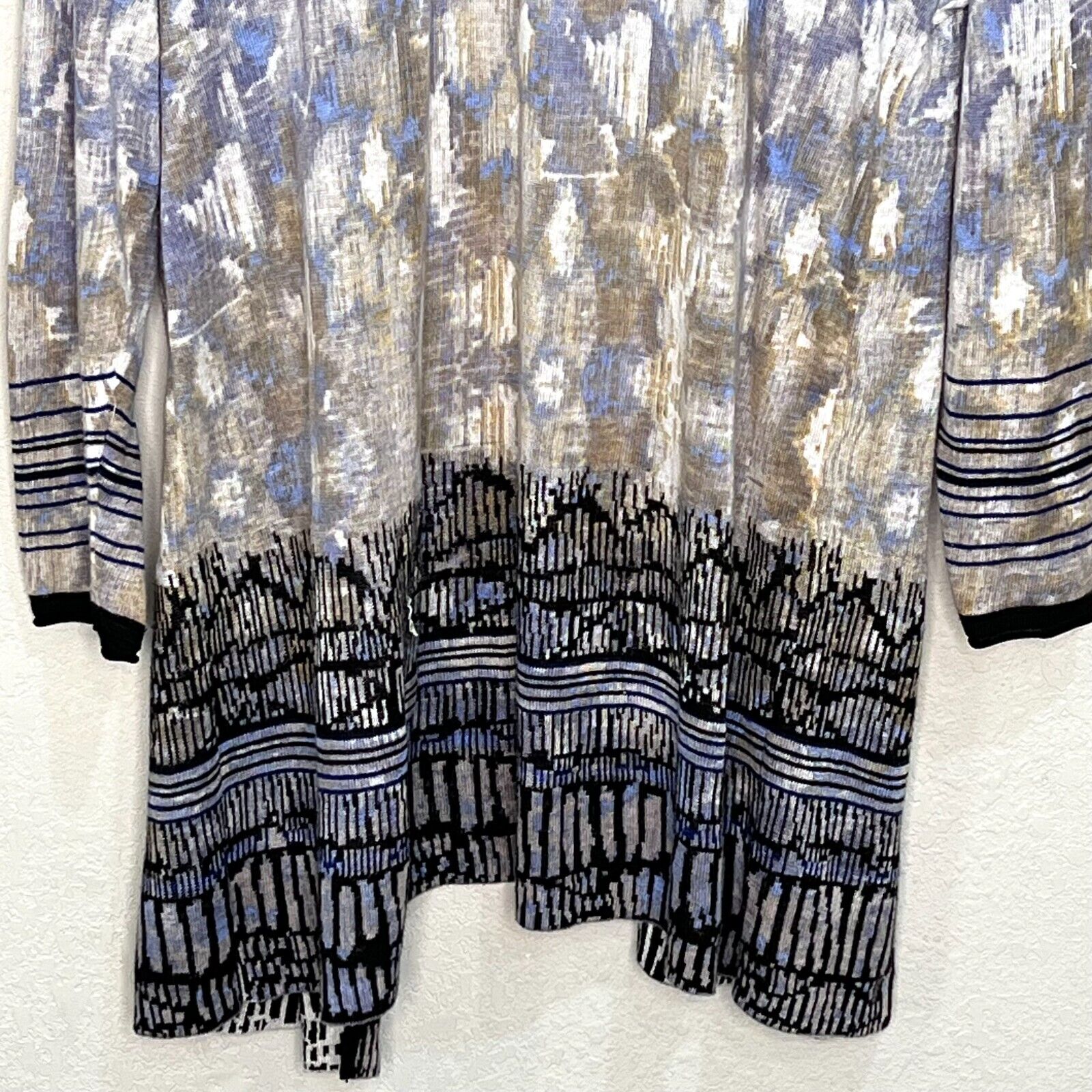 Nic + Zoe Linen Blend Blue Print Lightweight Open Cardigan Size Large