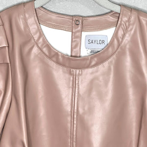 Saylor Andie Taupe Vegan Leather Short Sleeve Smocked Cuff Top Size Medium