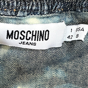 Moschino Jeans Blue White Denim Tie Dye Off The Shoulder  Mini Dress Size Small