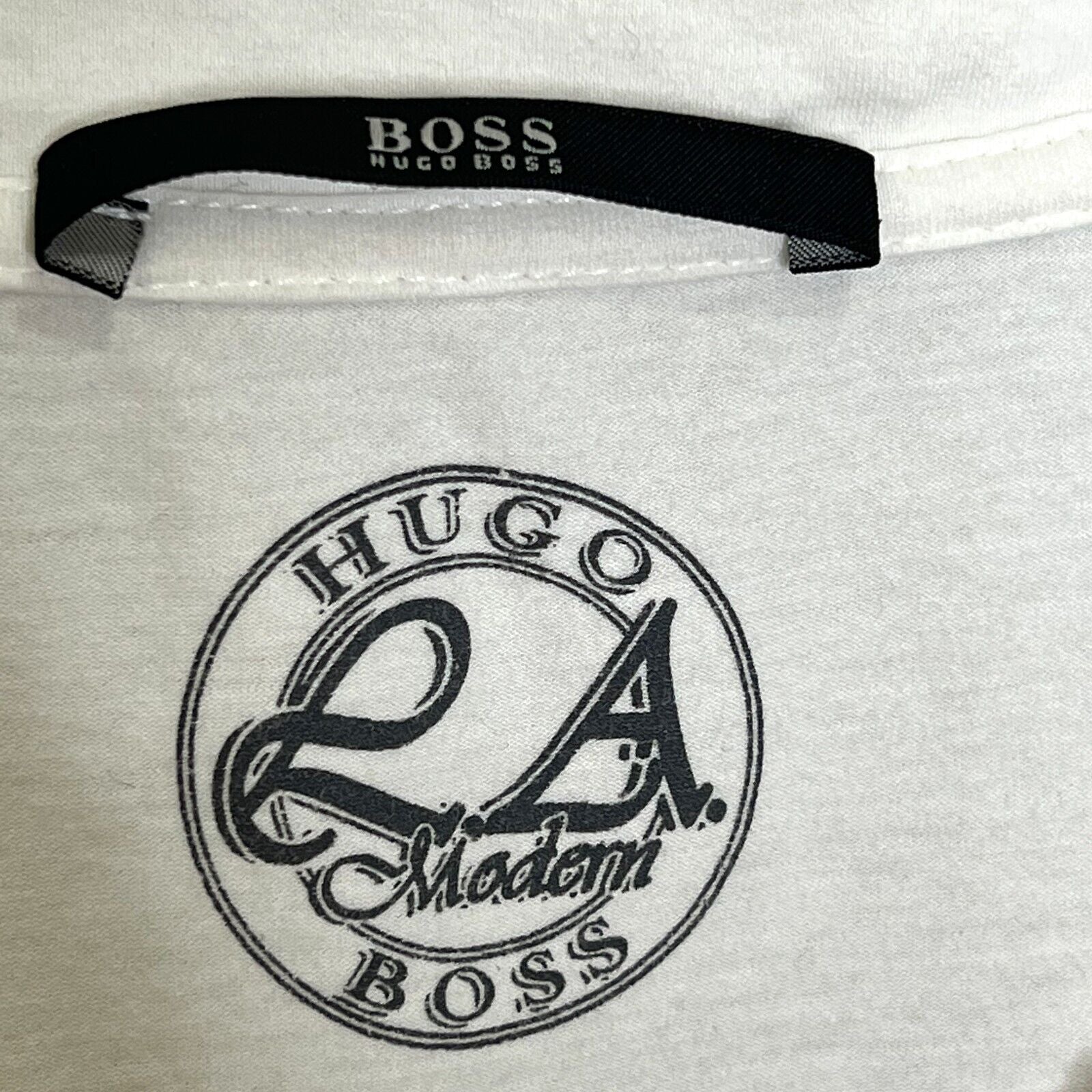 Hugo Boss Womens White V Neck Ruched Ruffle Tee Size Medium