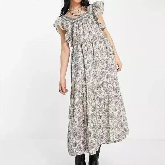 Free People Bonita Floral Printed Midi Dress Cotton Size X Small