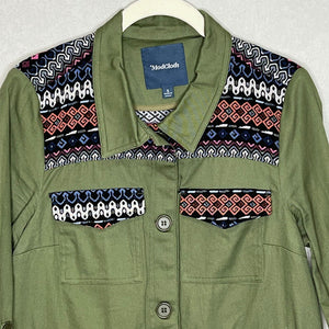 Modcloth Green Embroidered Utility Jacket Shirt Size Small